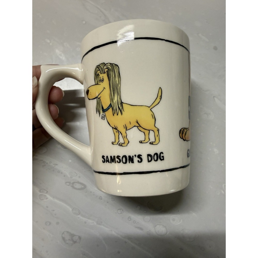 Bible Tails Mug DaySpring Ceramic Coffee Cup #48470 Samson Goliath Noah Fun Dogs